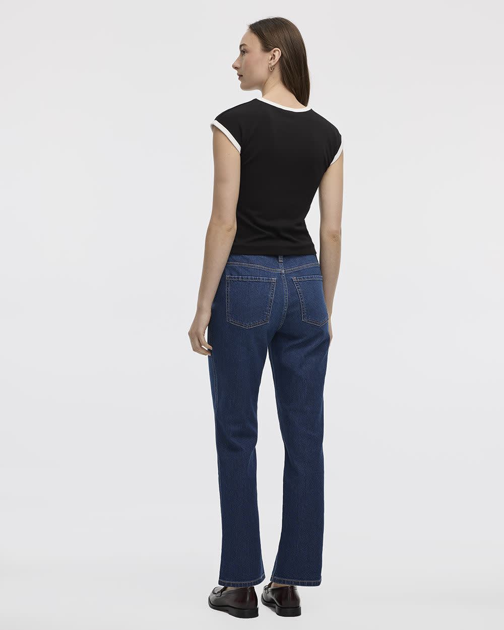 Extended-Sleeve Crew-Neck Ribbed Top