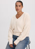 Long-Sleeve V-Neck Sweater with Half-Cardigan Stitches
