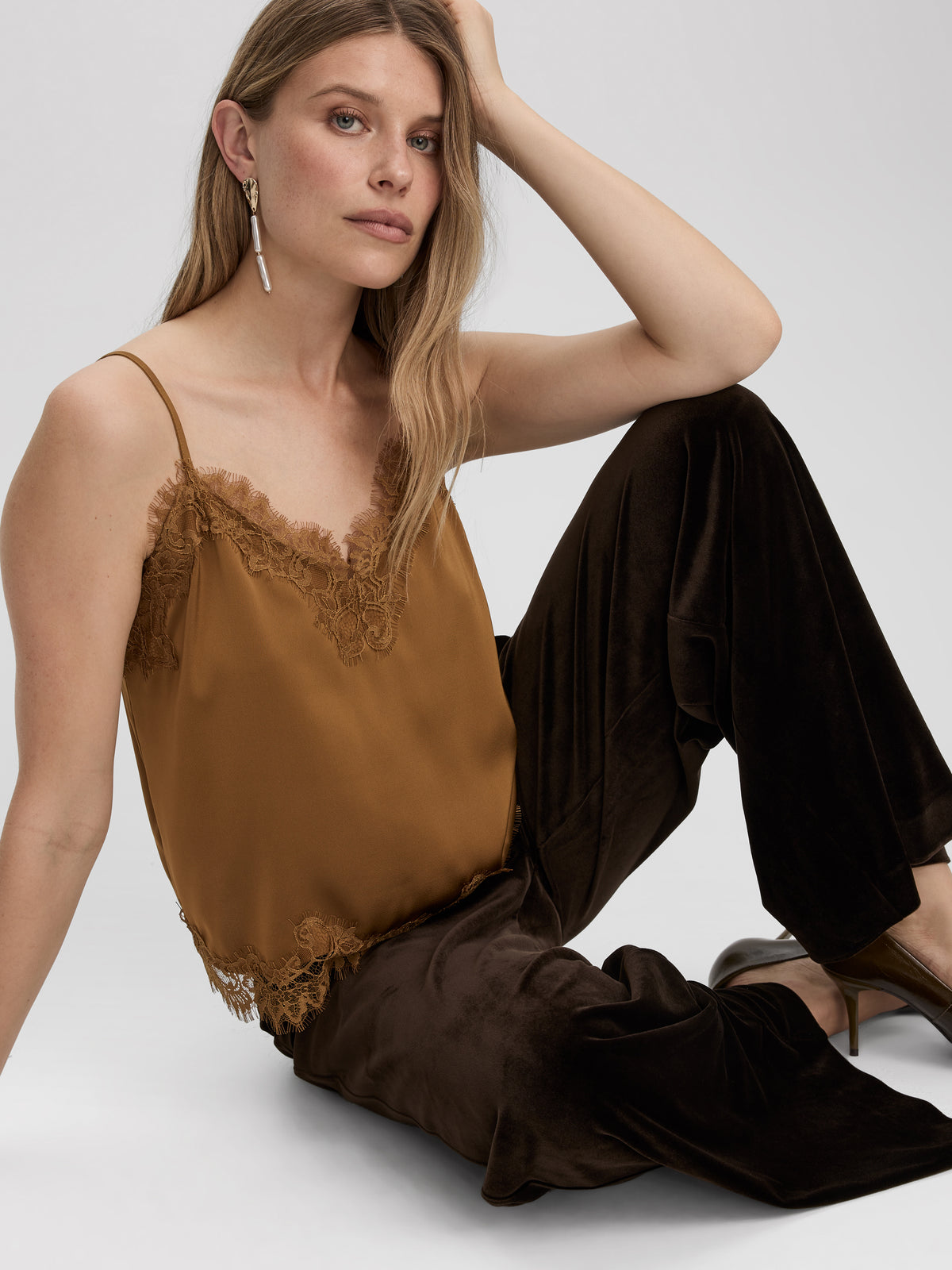 V-Neck Cami with Lace Trim