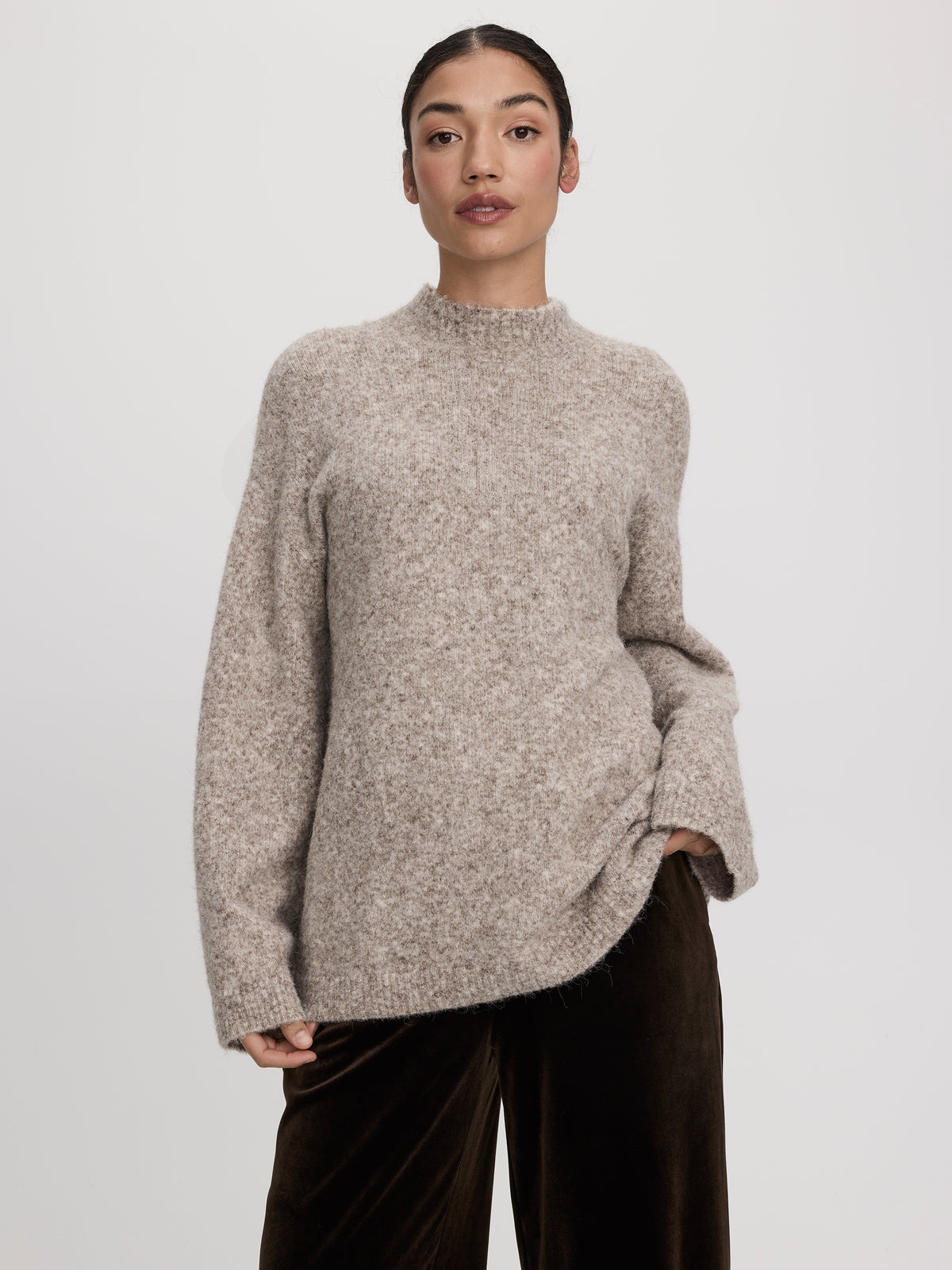 Long-Sleeve Mock-Neck Wool-Blend Sweater