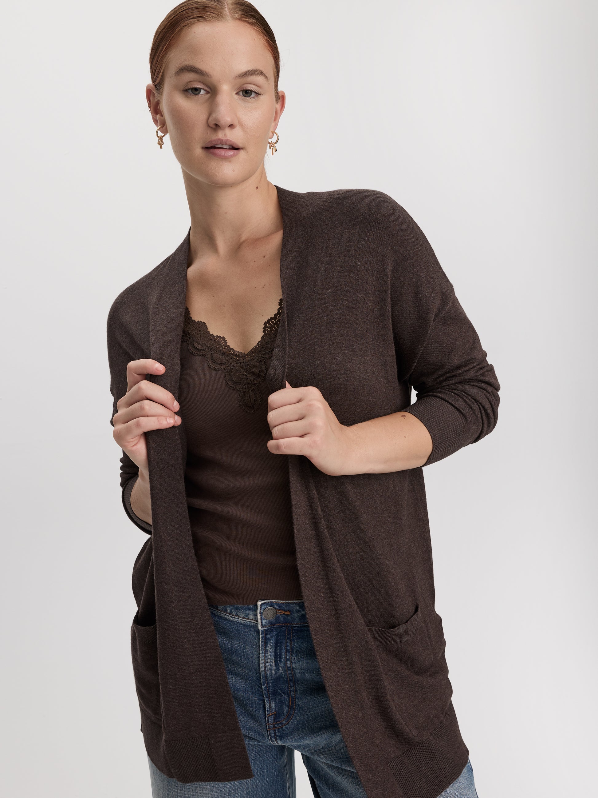 Long-Sleeve Open Cardigan with Pockets - R Essentials