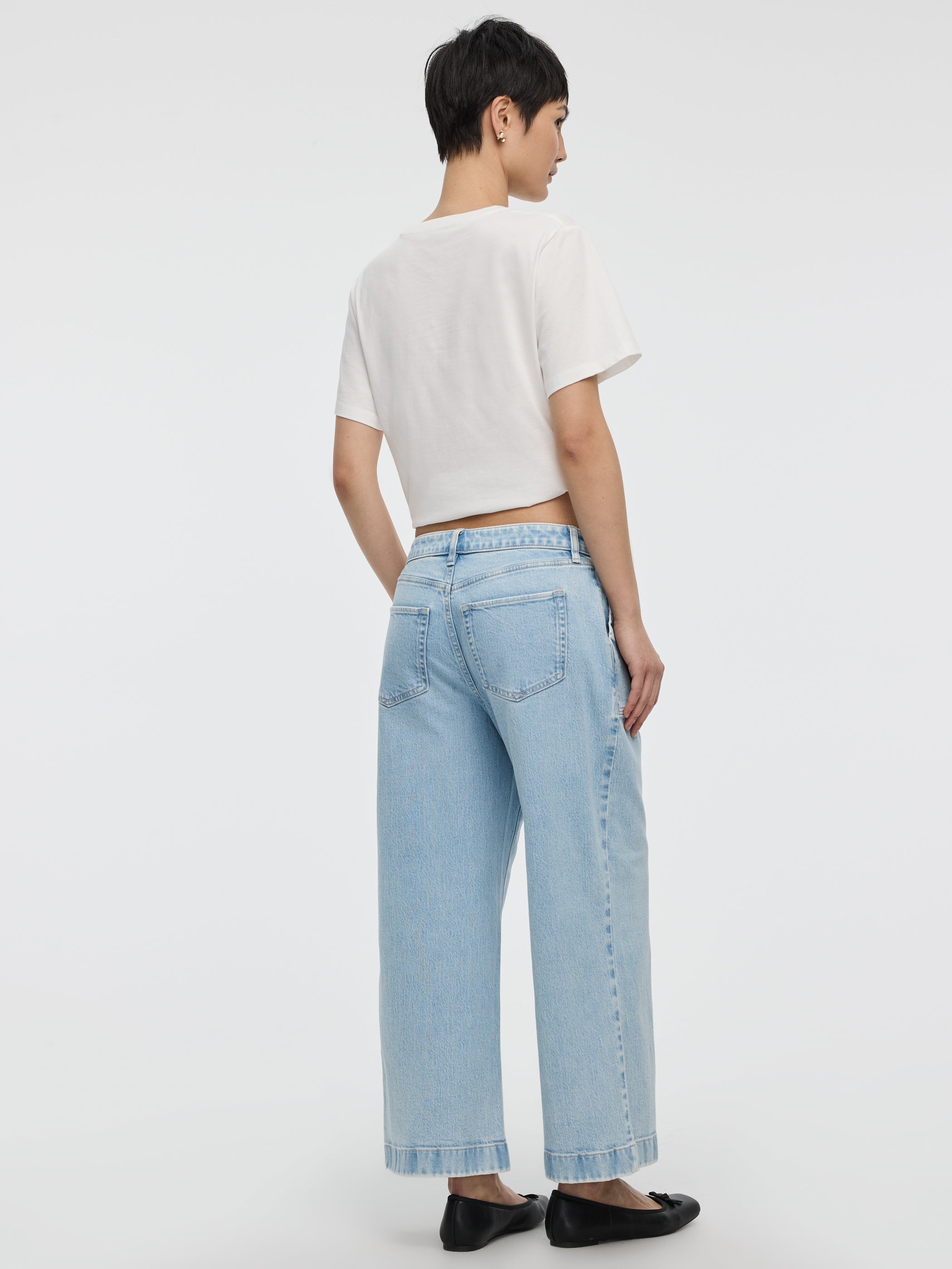 Jean court à jambe large et taille haute