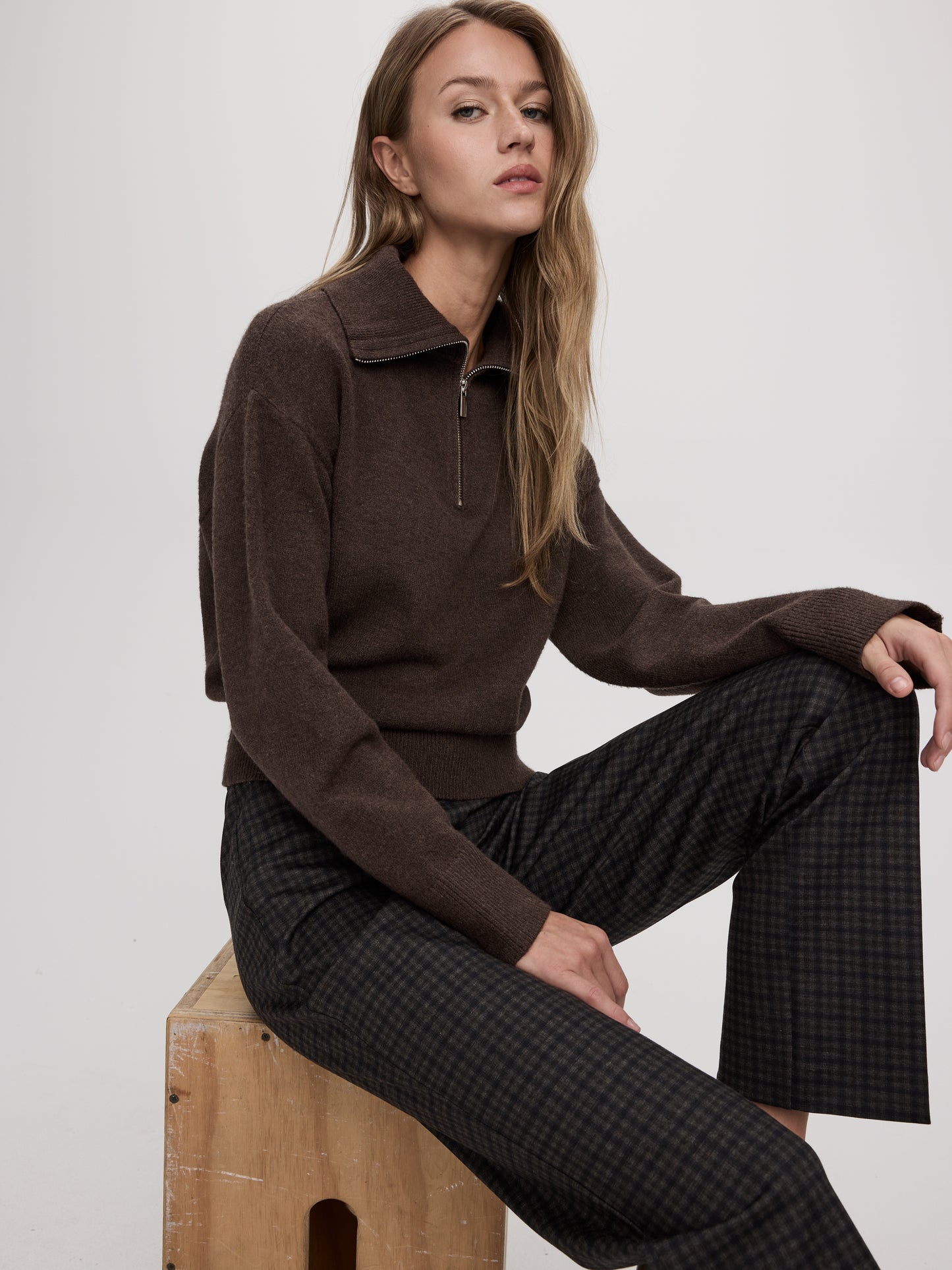 Long-Sleeve Half-Zip Mock-Neck Sweater