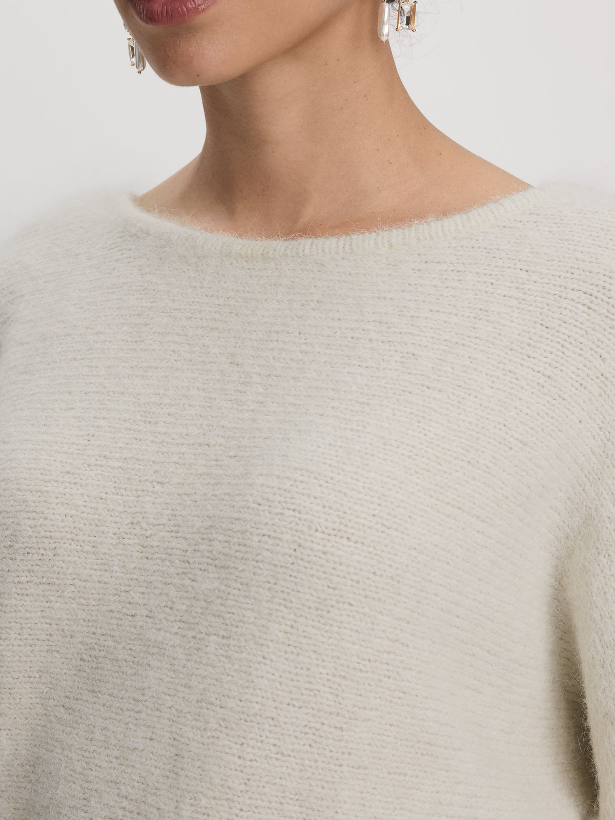 Long-Sleeve Boat-Neck Sweater with Lace Insert