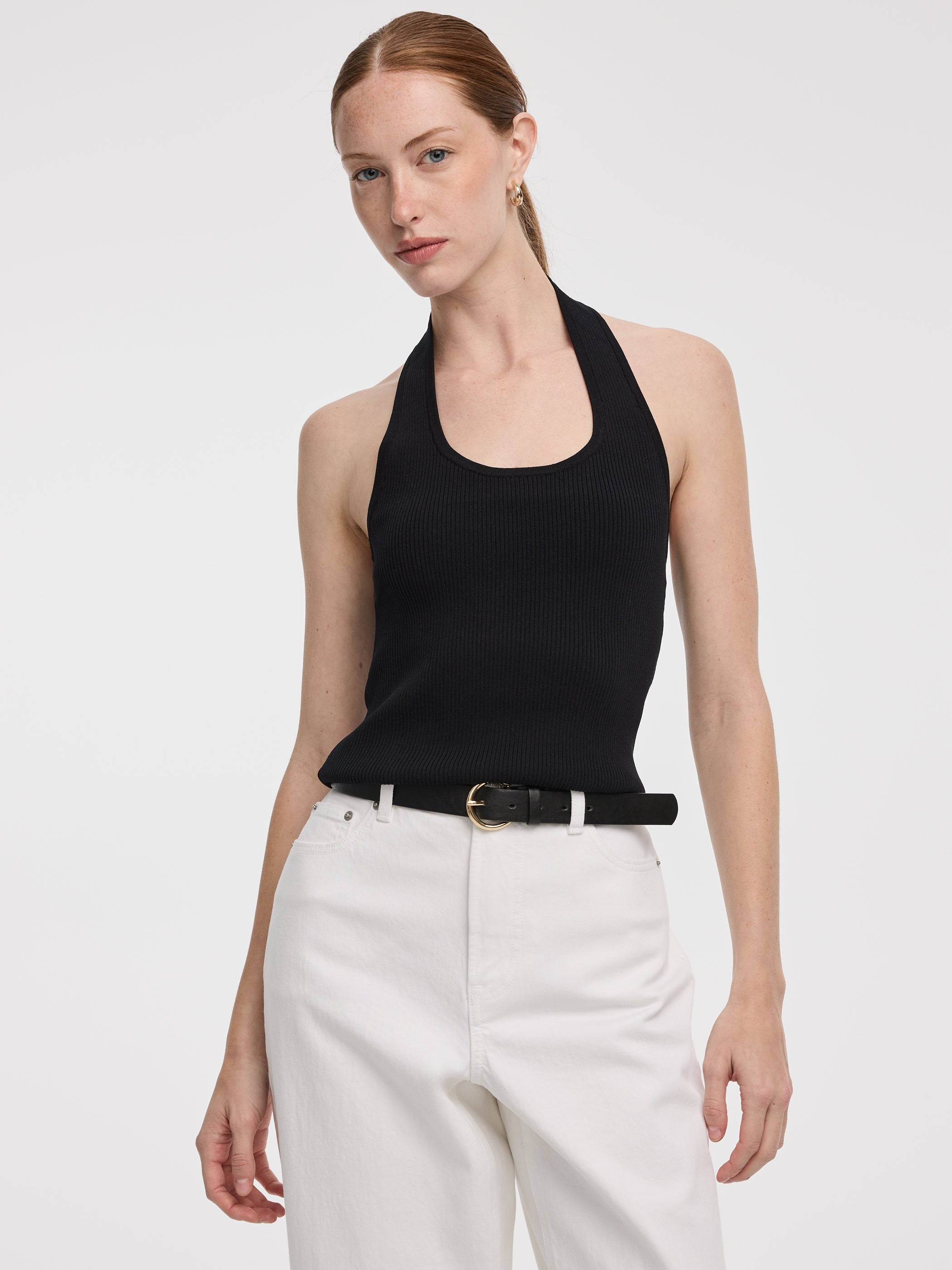 Halter-Neck Ribbed Tank