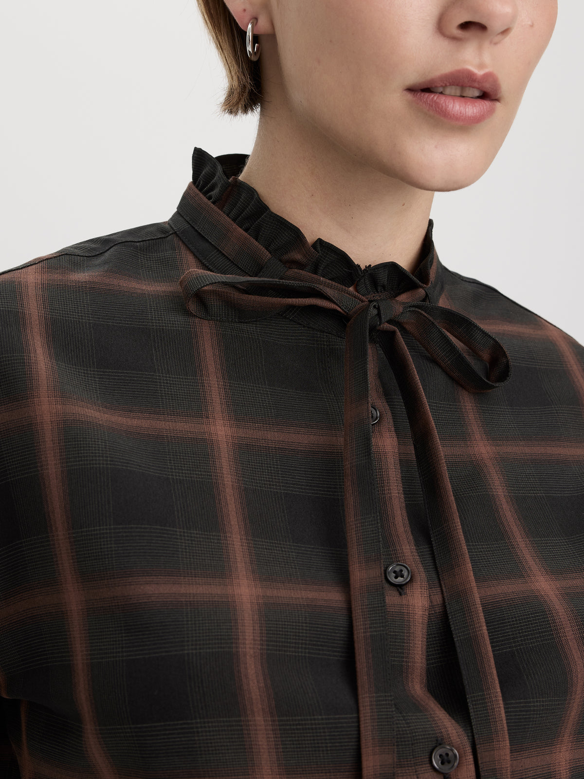 Long-Sleeve Blouse with Mock Neckline with Ruffles