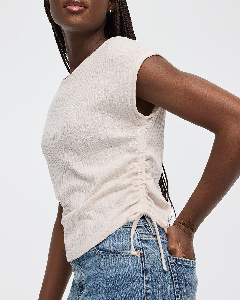 Extended-Sleeve Shirred Tee with Drawstrings