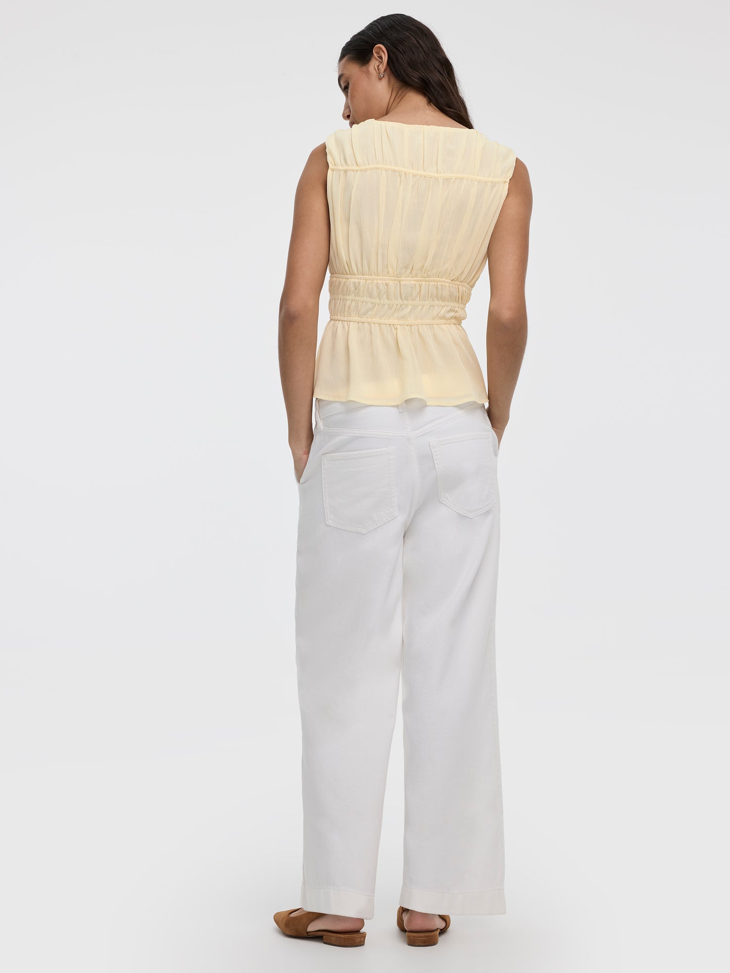 Sleeveless V-Neck Blouse with Smocked Waist