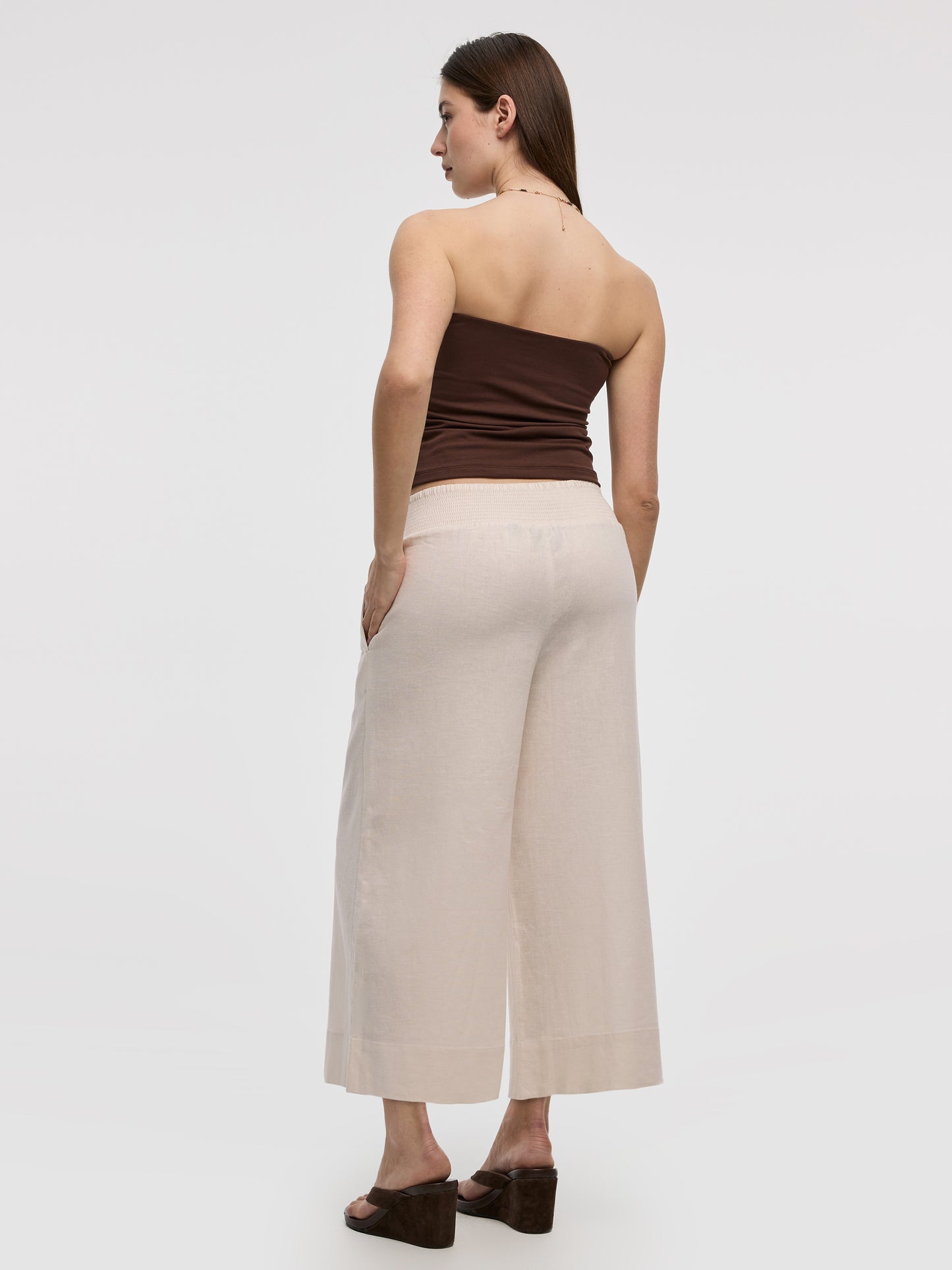 Cropped Wide-Leg Linen-Blend Pant