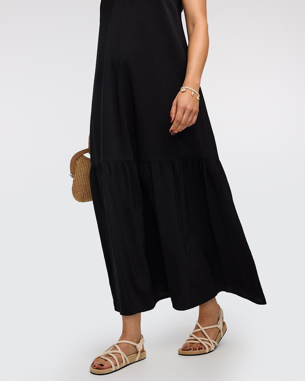 Robe maxi sans manches à bretelles contrastées
