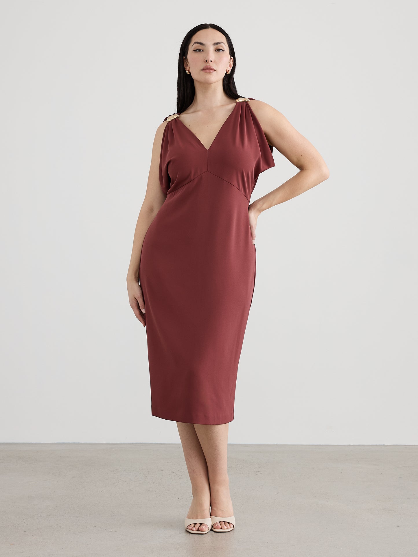 Sleeveless V-Neck Pencil Fitted Dress
