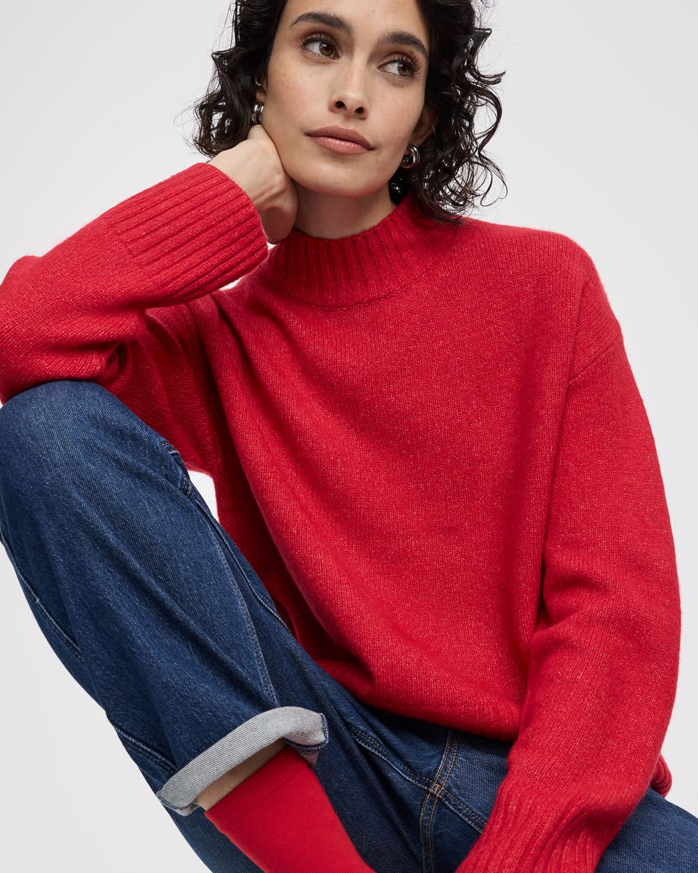Long-Sleeve Mock-Neck Loose Pullover