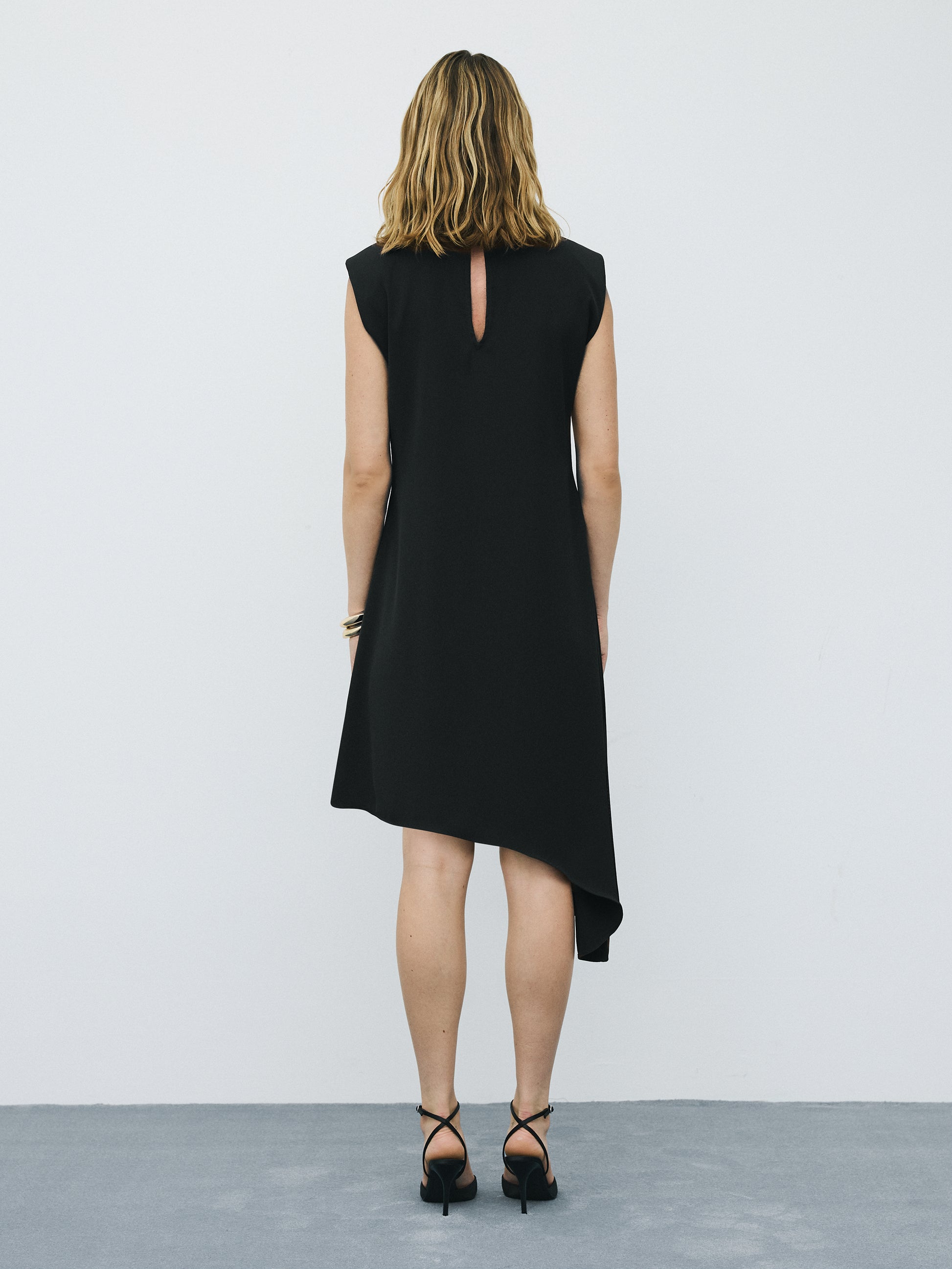 Sleeveless Midi Dress with Shoulder Pads