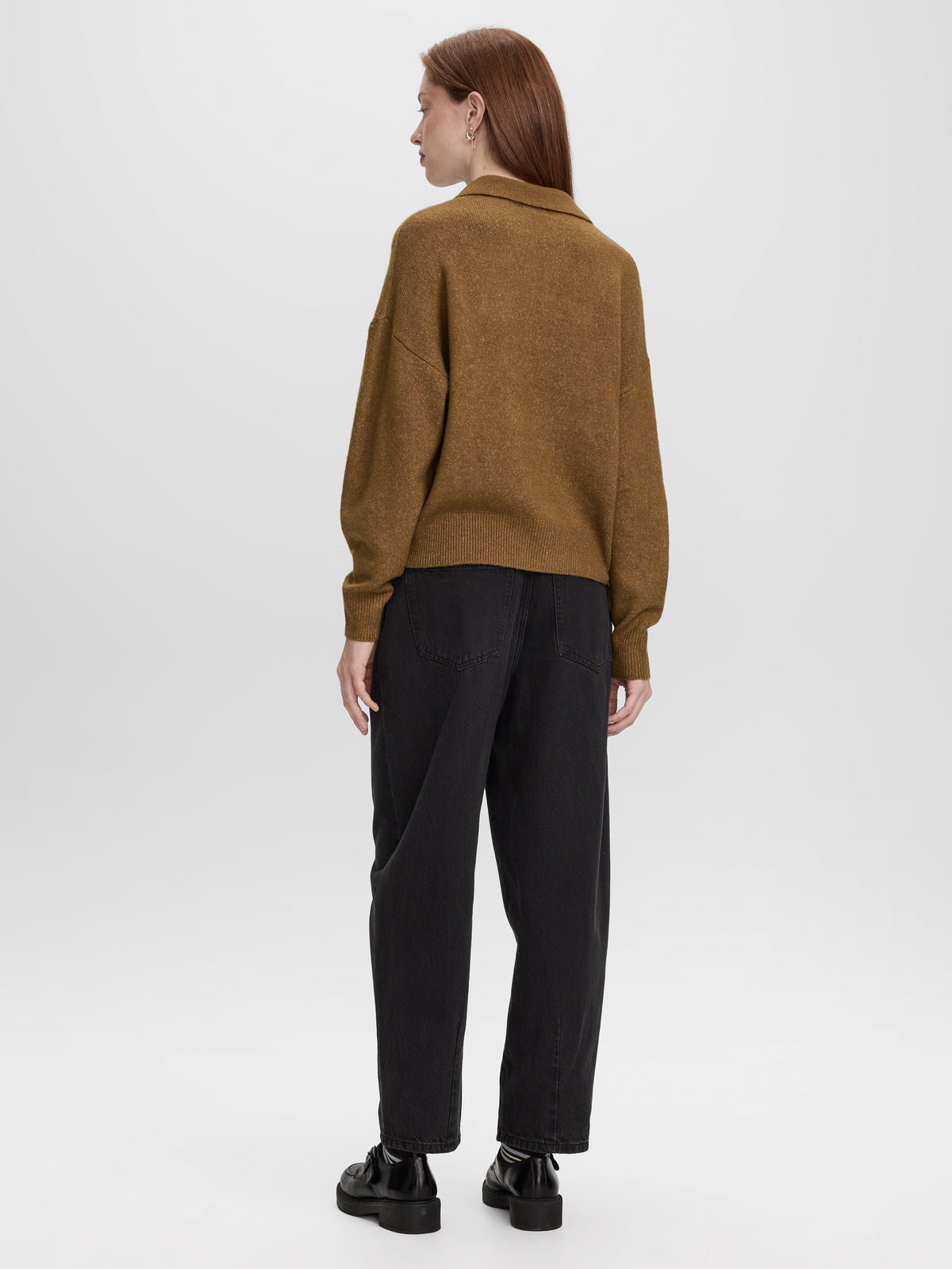 Long-Sleeve Boxy Sweater with Johnny Collar
