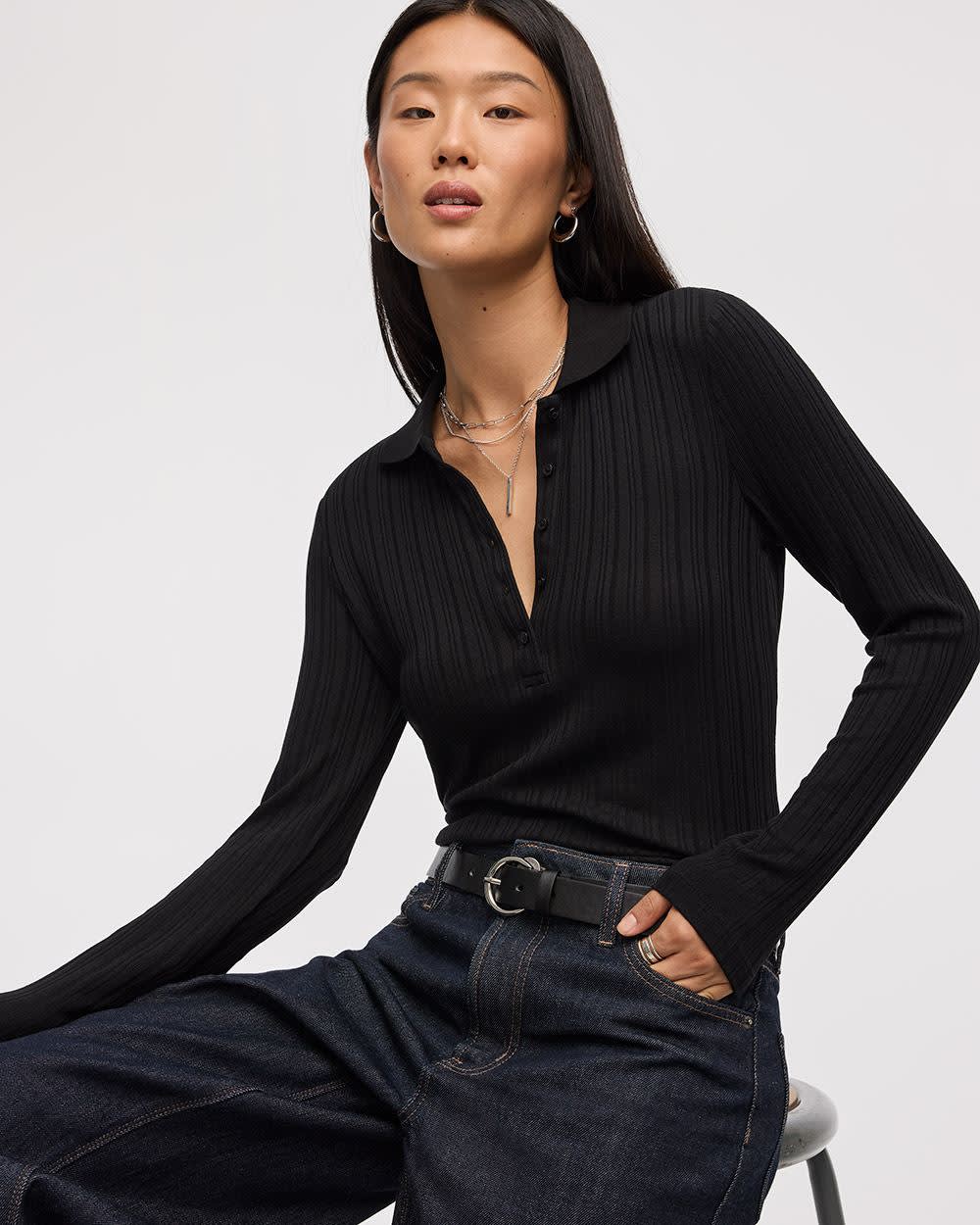 Long-Sleeve Polo Top