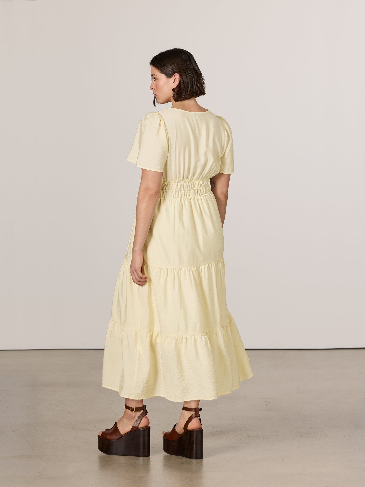 Short-Sleeve Split-Neck Maxi Dress
