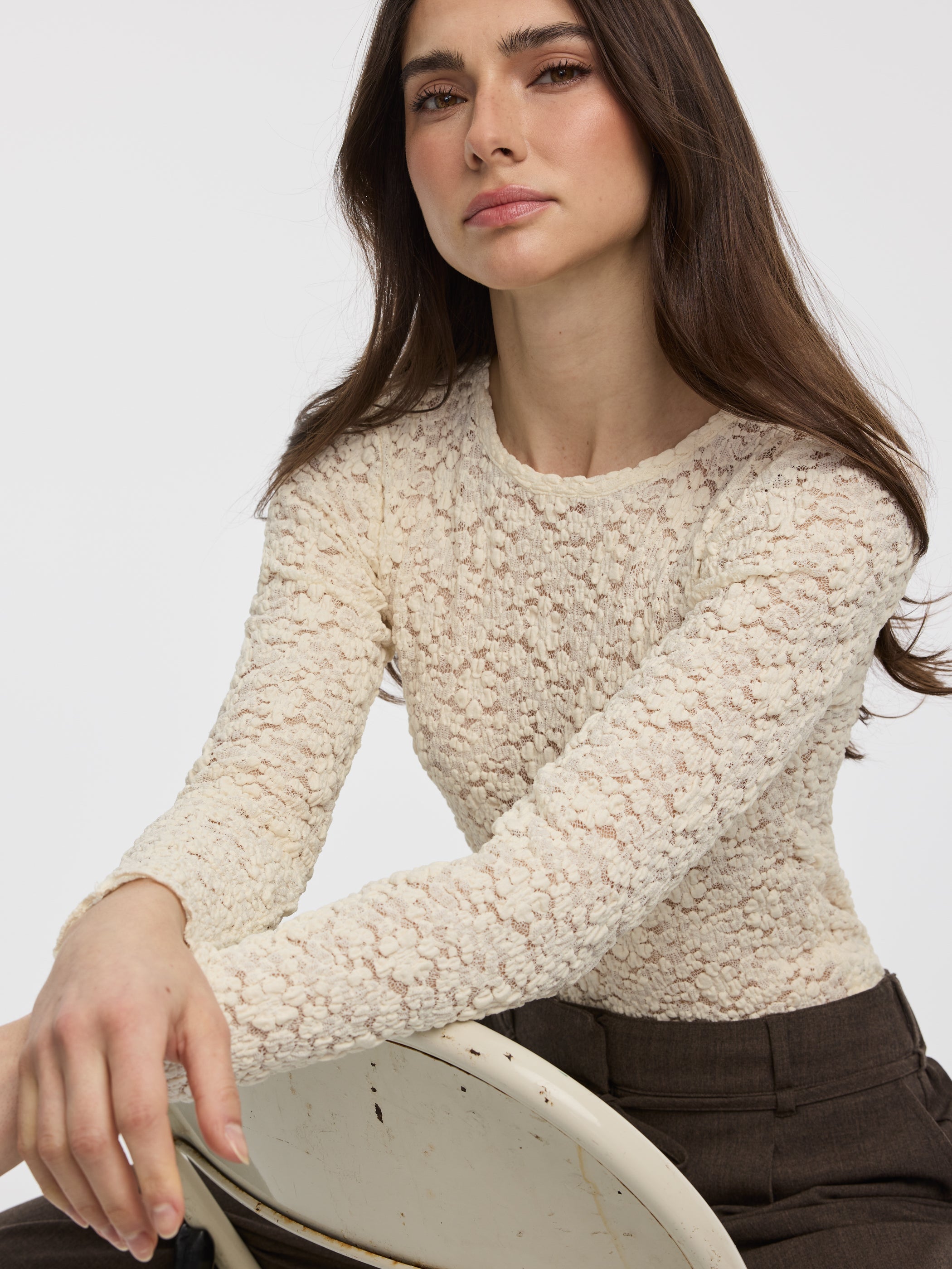 トップス andmary Nini lace long sleeve tops Women's Long-Sleeve Fitted Lace Top with Crew Neck | Reitmans