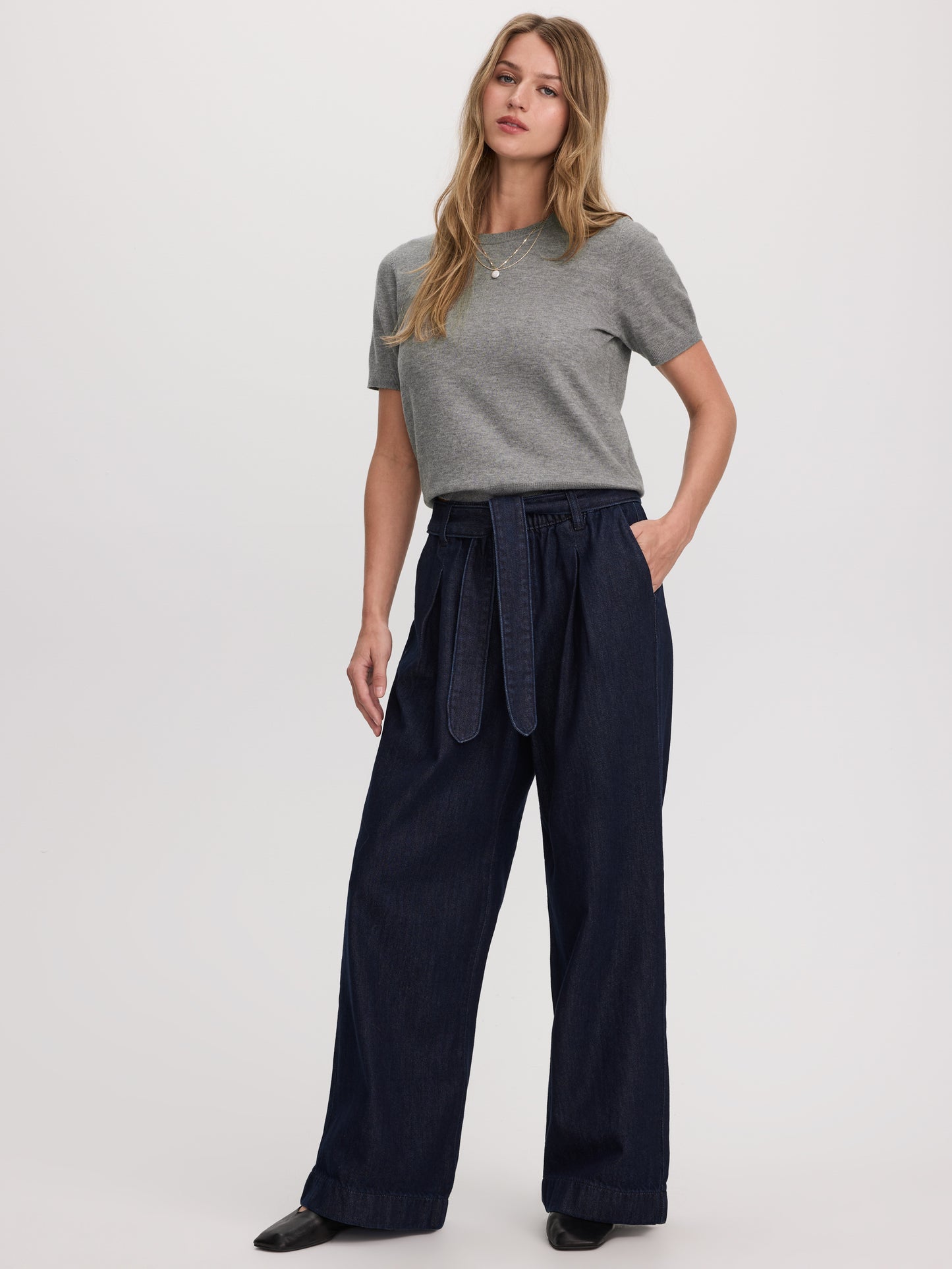 Wide-Leg High-Rise Jean with Sash