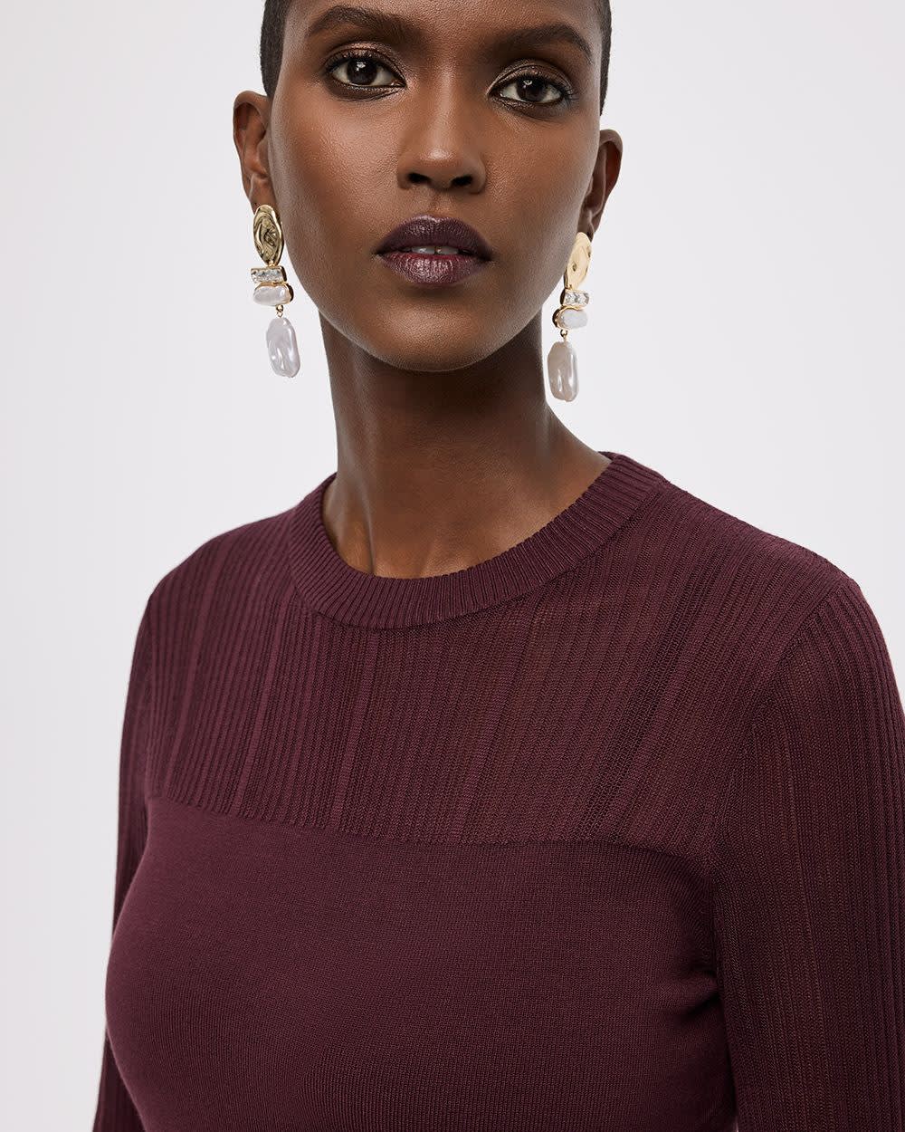 Long-Sleeve Crew-Neck Sweater with Sheer Yoke