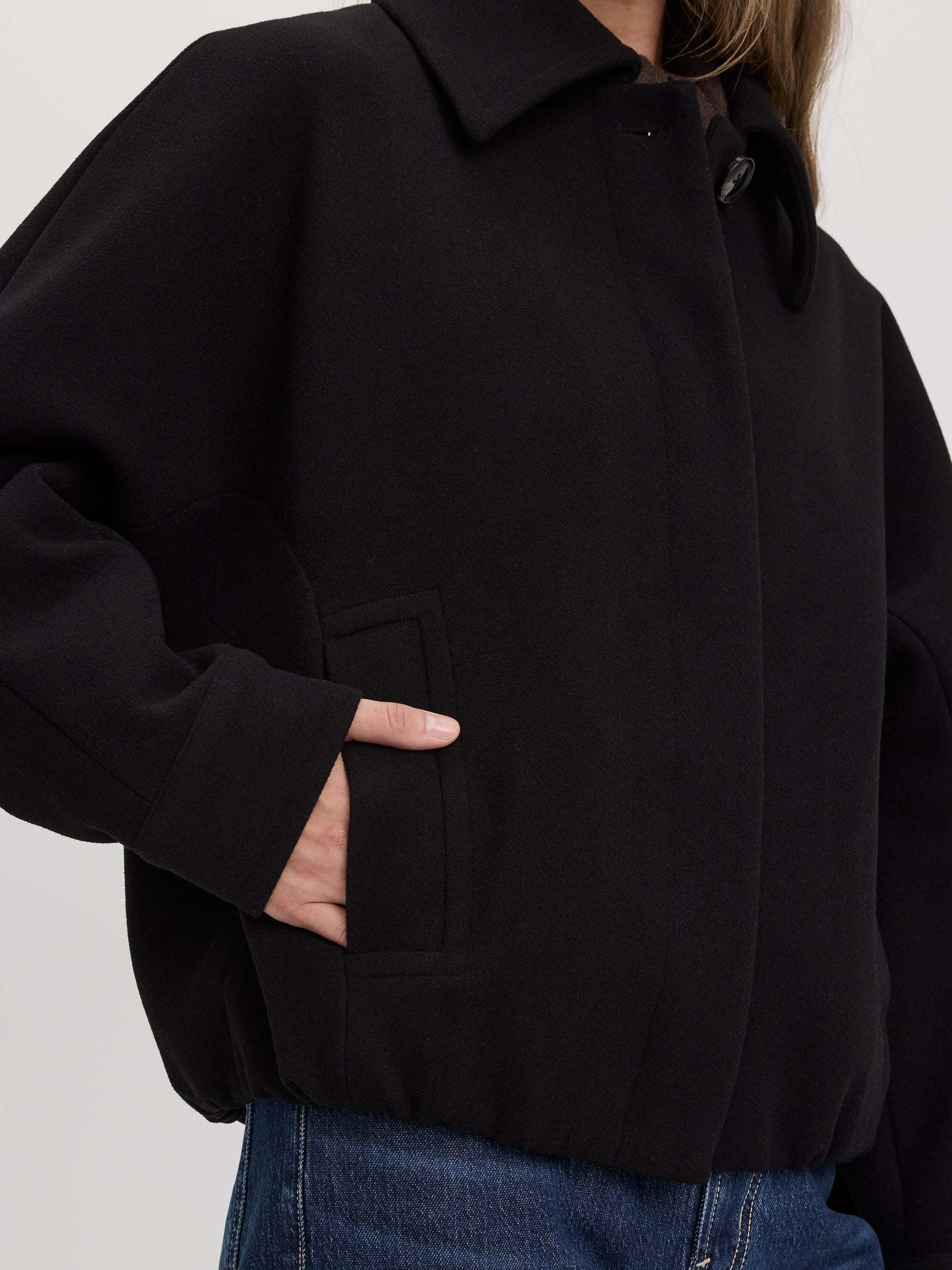 Long-Dolman-Sleeve Melton Jacket
