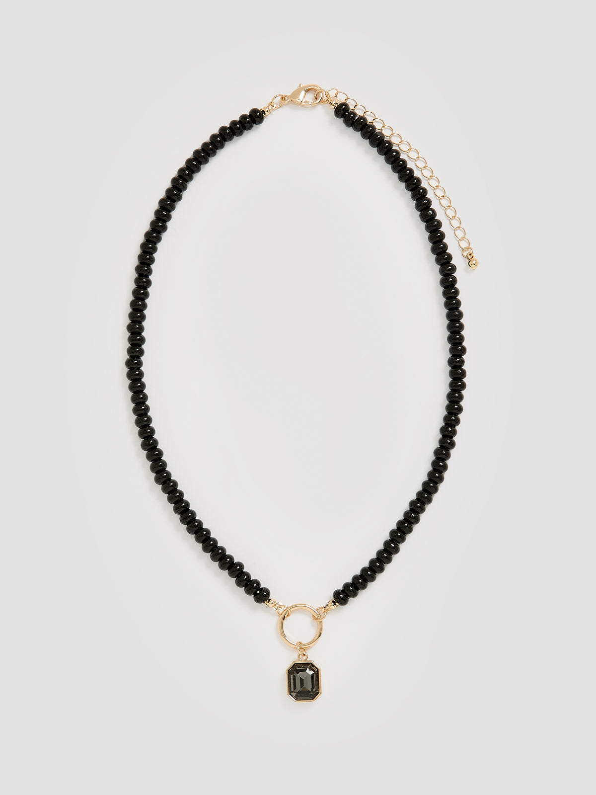 Carabiner Beaded Necklace with Black Stone