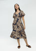 Short-Sleeve Midi Dress with V Neckline