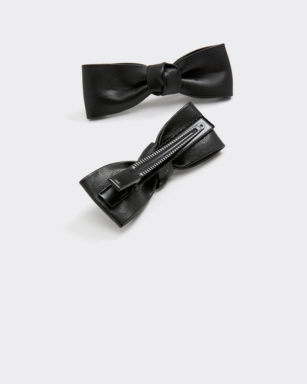 Faux-Leather Bow Barrettes - Set of 2
