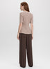Elbow-Sleeve Crew-Neck Sweater with Half-Cardigan Stitches
