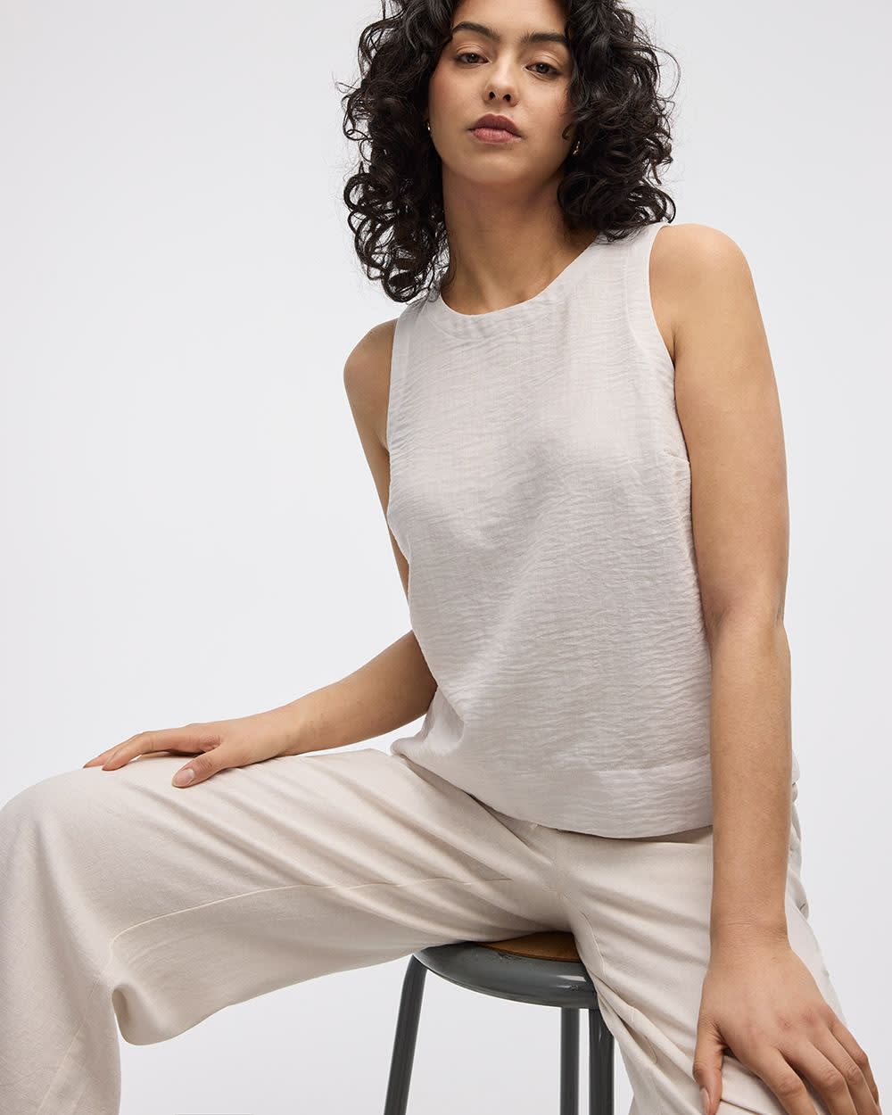 Sleeveless Crew-Neck Blouse