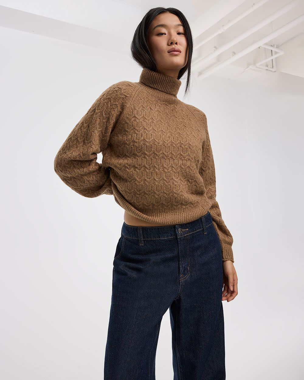 Long-Balloon-Sleeve Mock-Neck Sweater