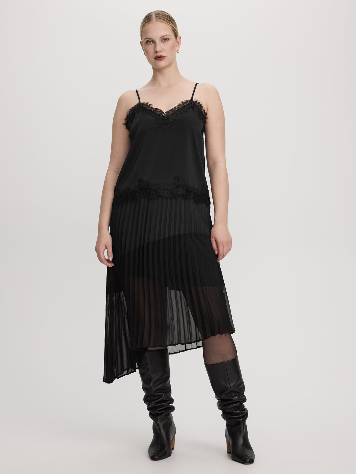 Pleated Midi Skirt with Asymmetrical Hem