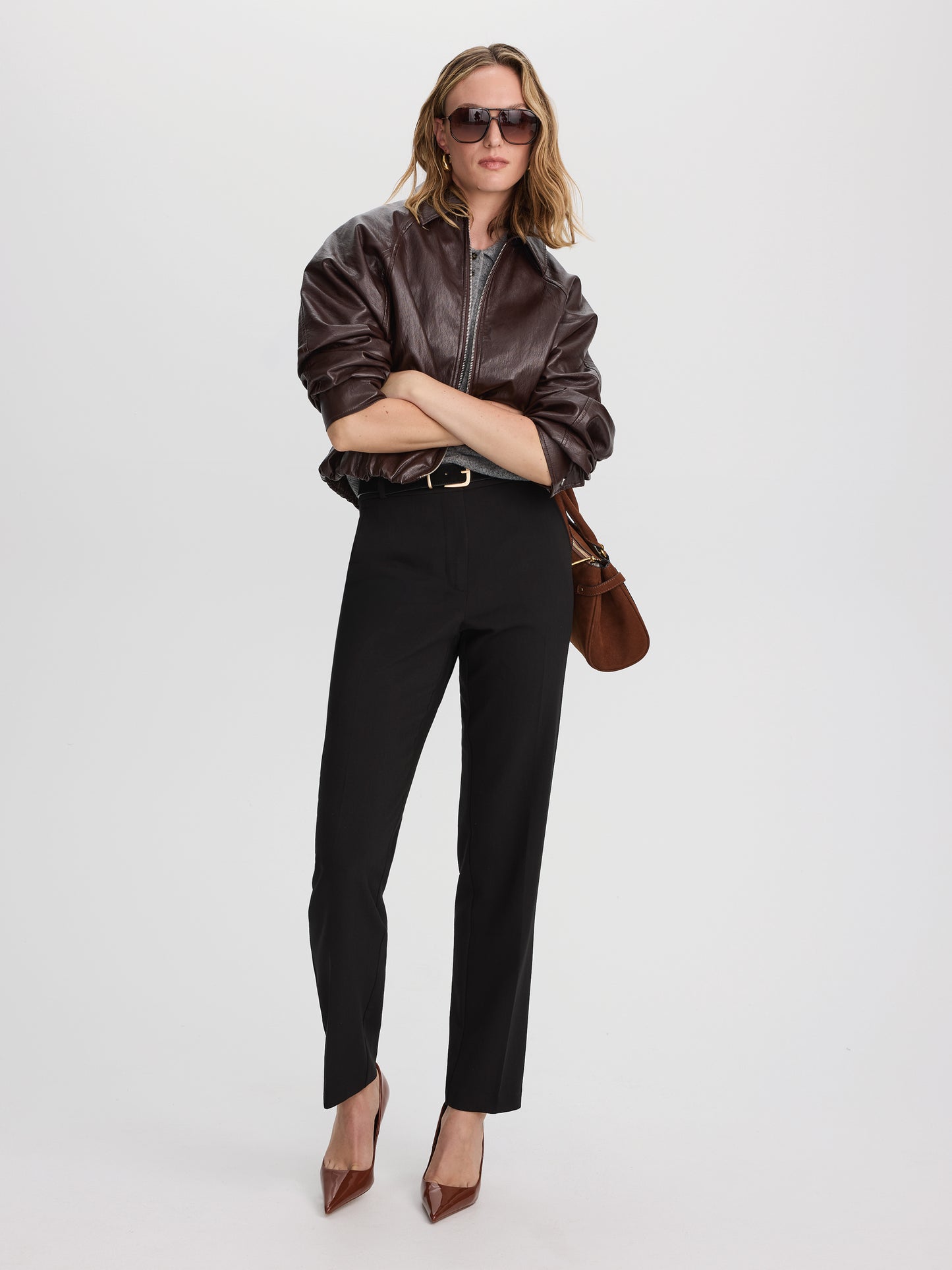 High-Rise Straight Woven Pant with Pleats – Ladies Collection