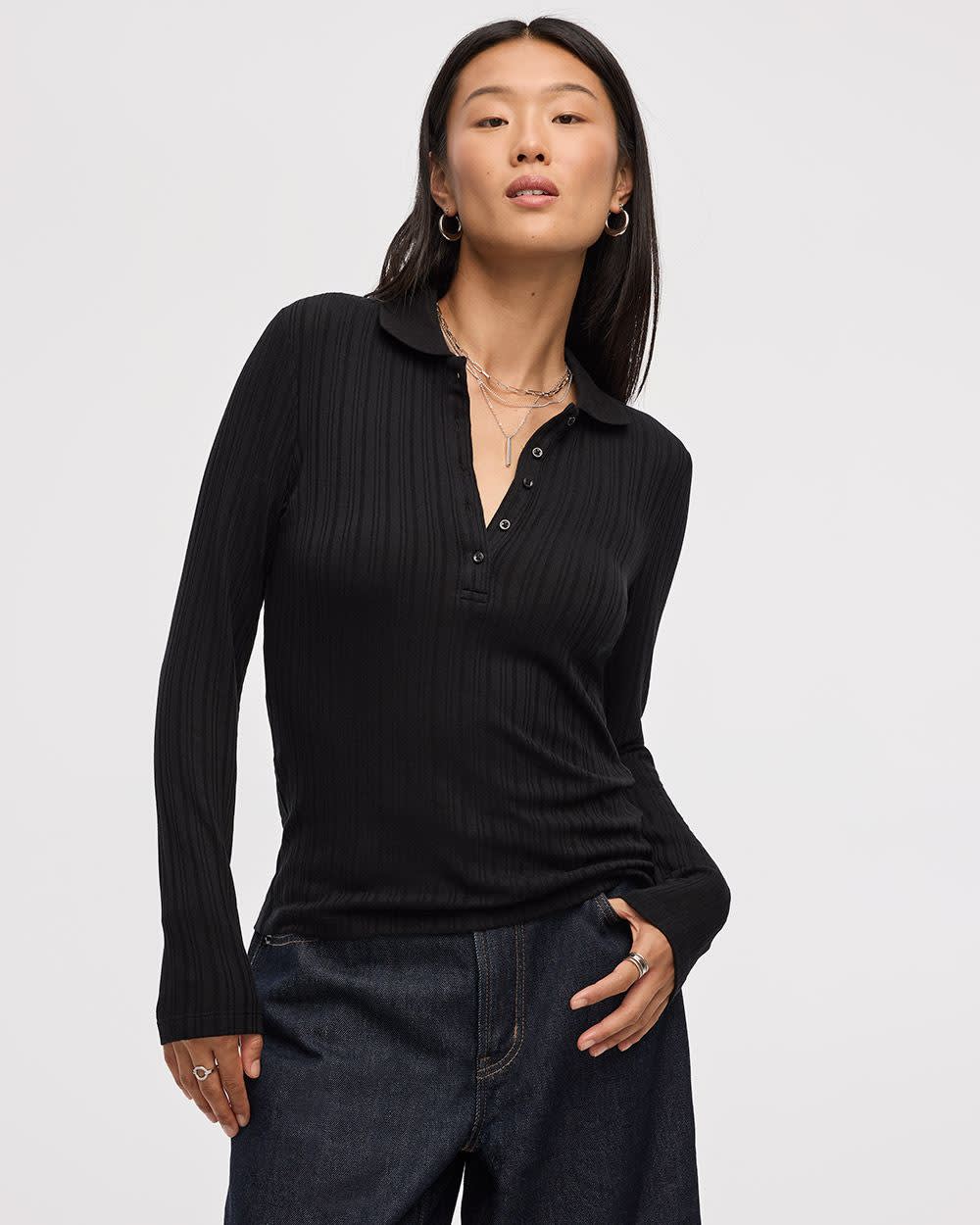 Long-Sleeve Polo Top