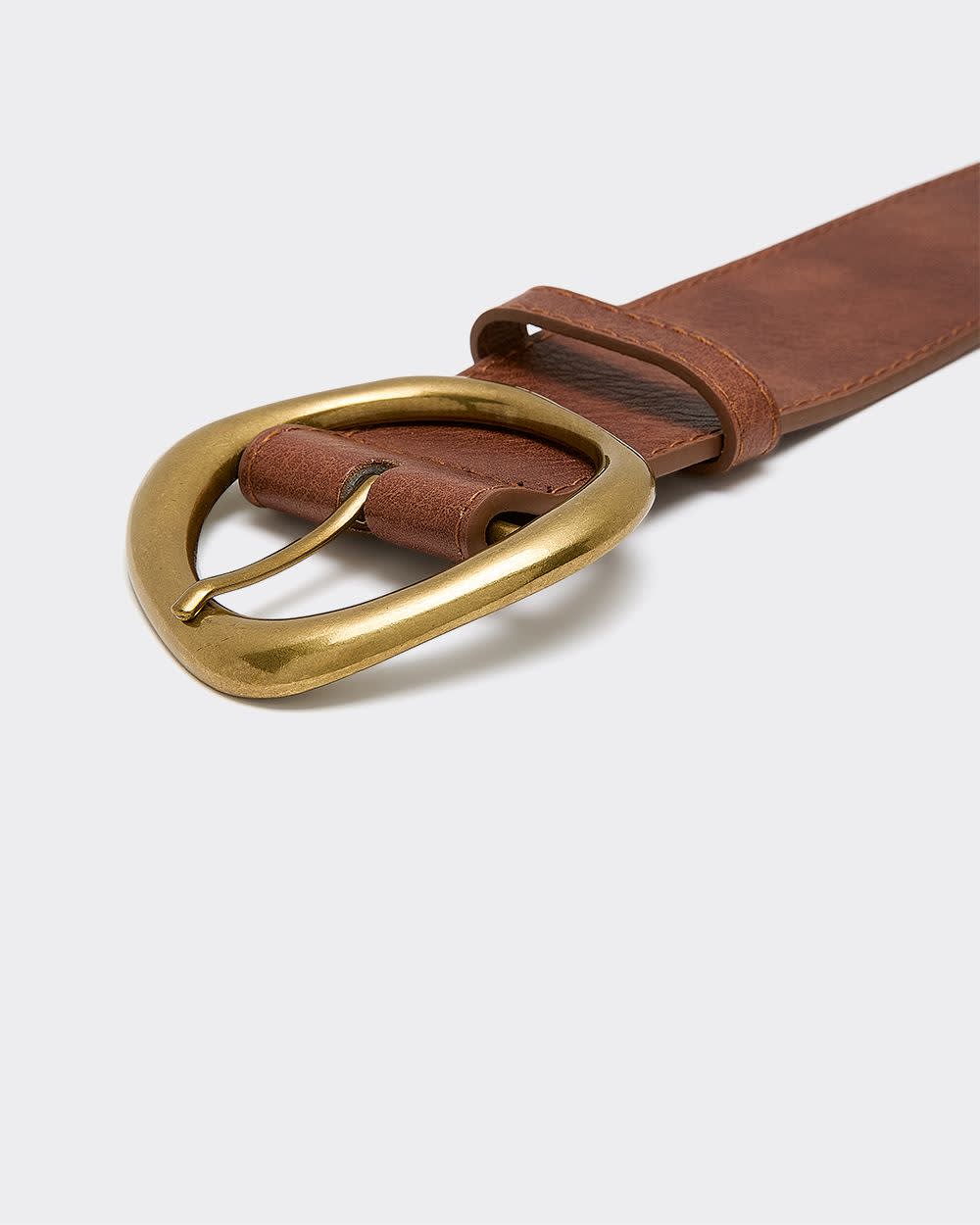 Large Faux Leather Belt with Statement Buckle