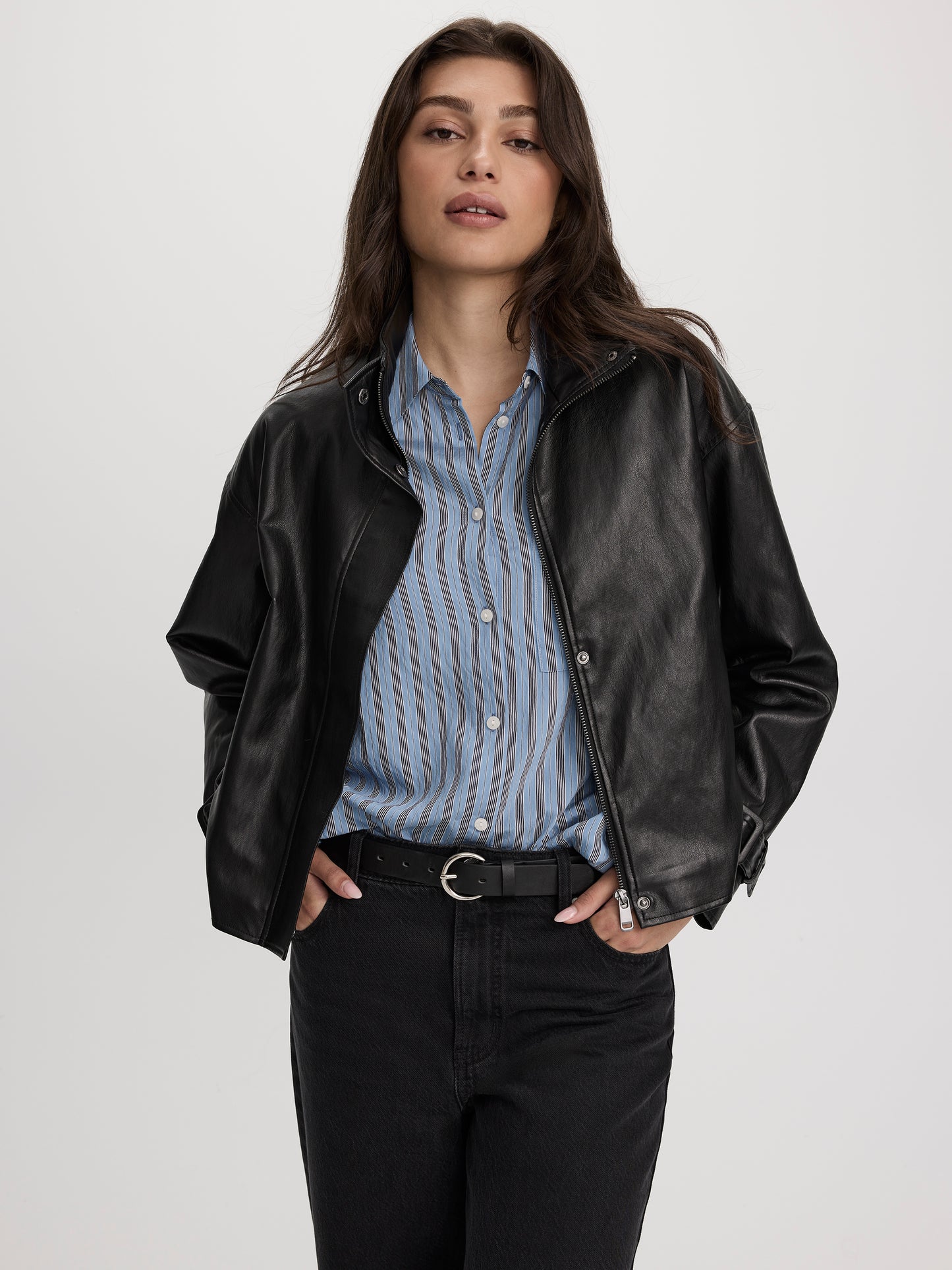 Belted Faux Leather Jacket