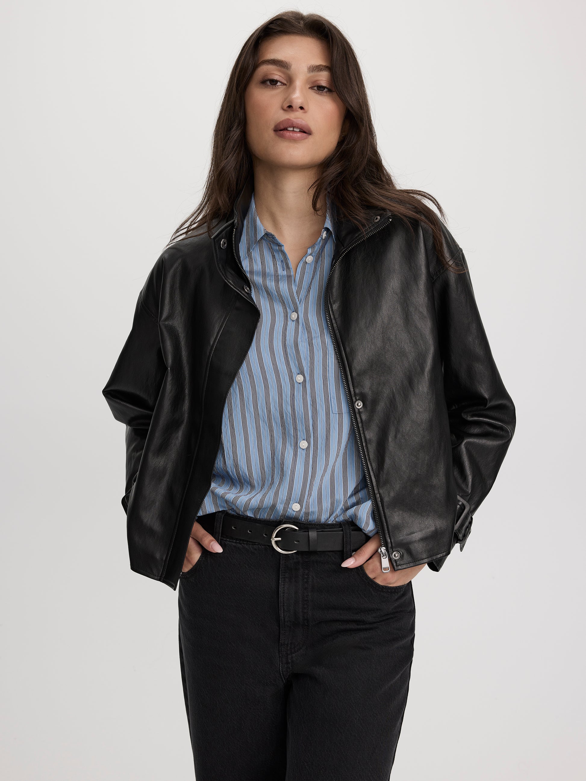 Belted Faux Leather Jacket
