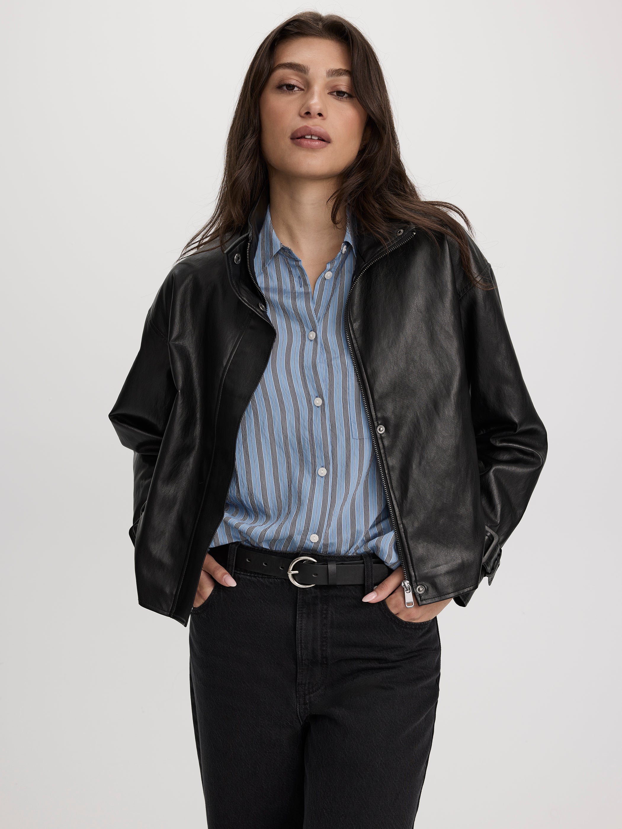 Belted Faux Leather Jacket