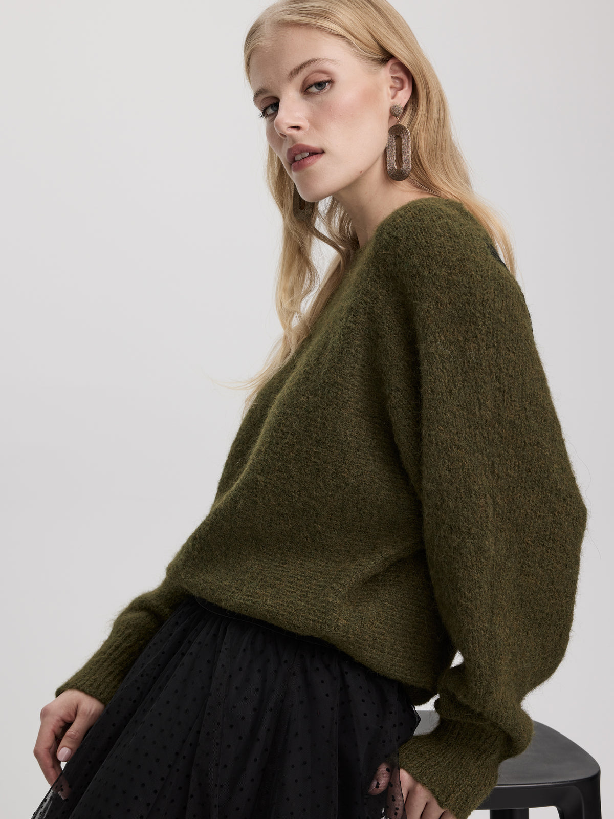 Long-Sleeve Boat-Neck Sweater with Lace Insert