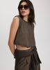 Sleeveless Crew-Neck Blouse with Shoulder Pads