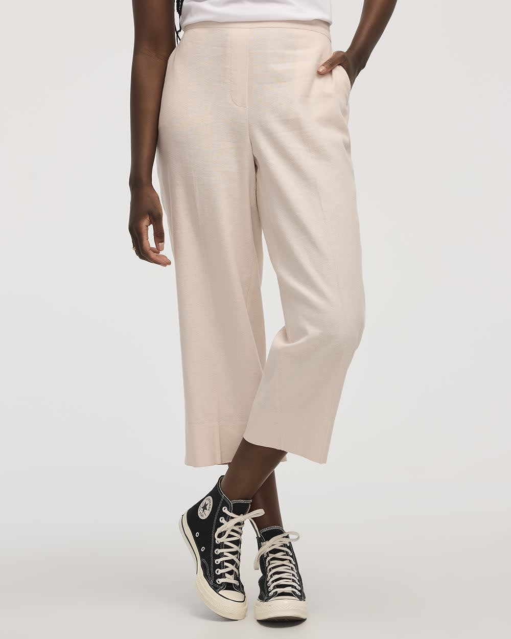 Cropped Wide-Leg Linen-Blend Pant - Petite