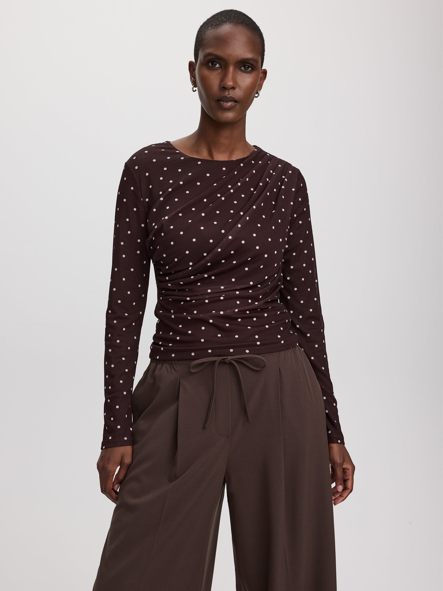 Long-Sleeve Crew-Neck Draped Top