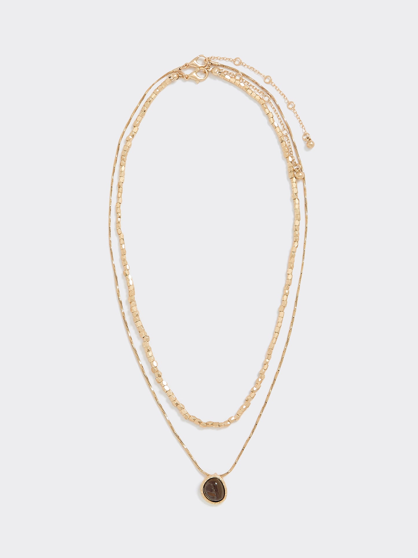 Double-Chain Short Necklace with Tiger-Eye Pendant