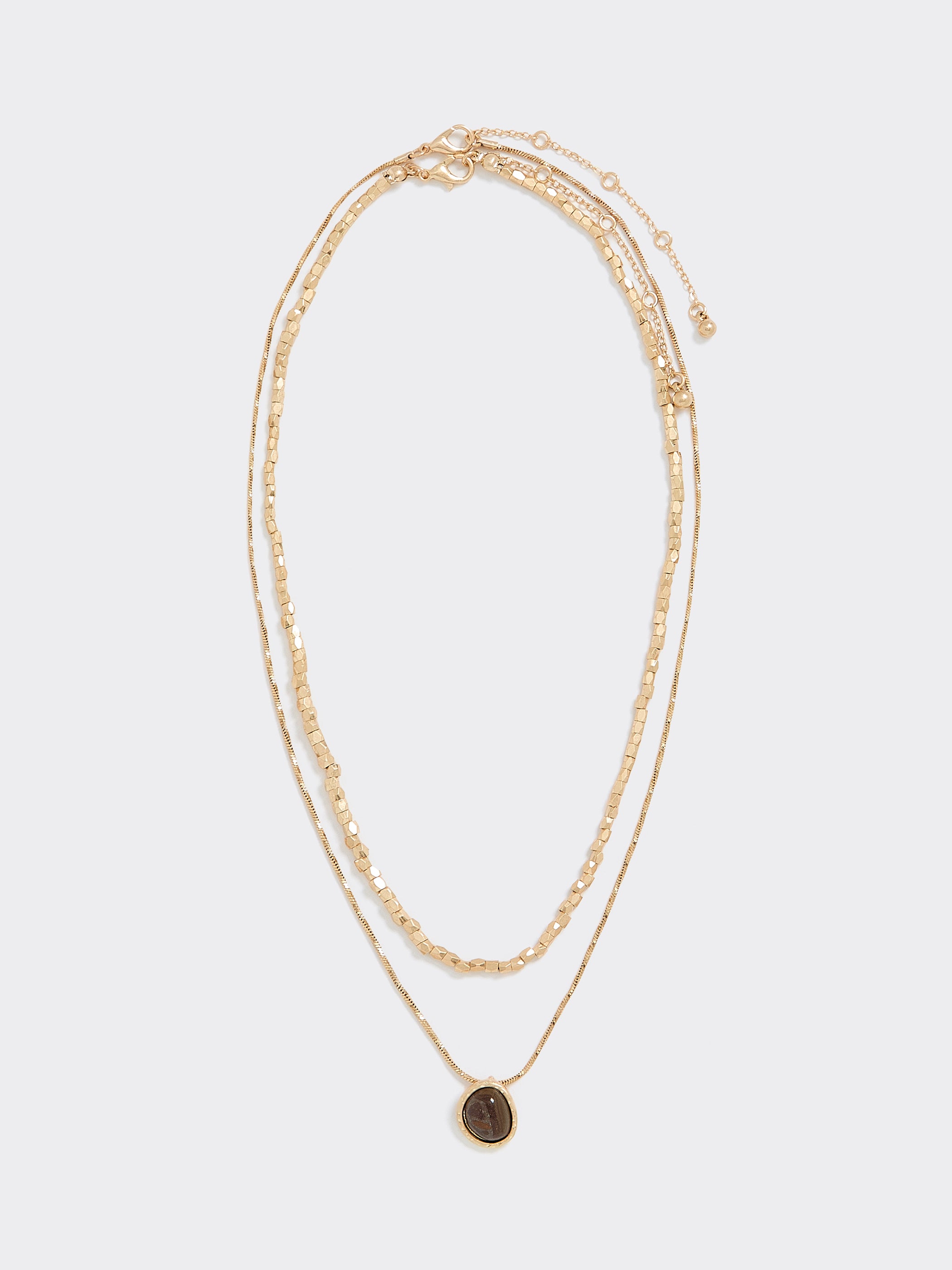 Double-Chain Short Necklace with Tiger-Eye Pendant