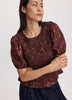 Smocked Blouse with Short Bubble Sleeves