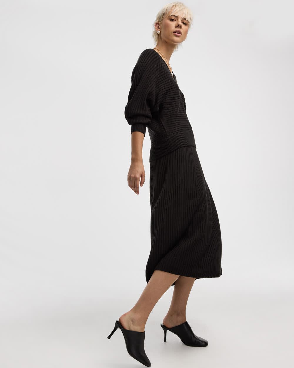 Ribbed A-Line Midi Sweater Skirt