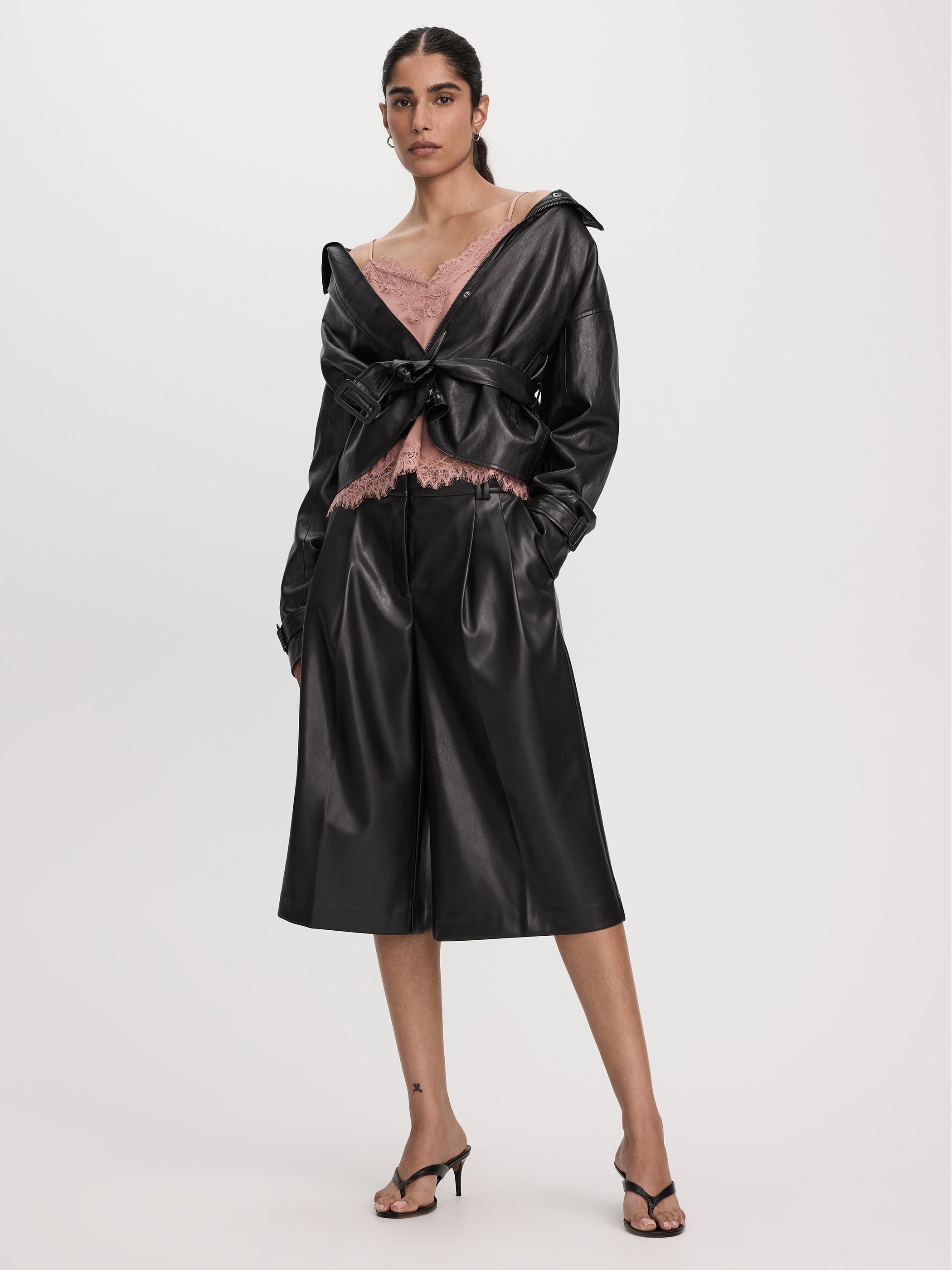 Faux-Leather High-Rise Bermuda