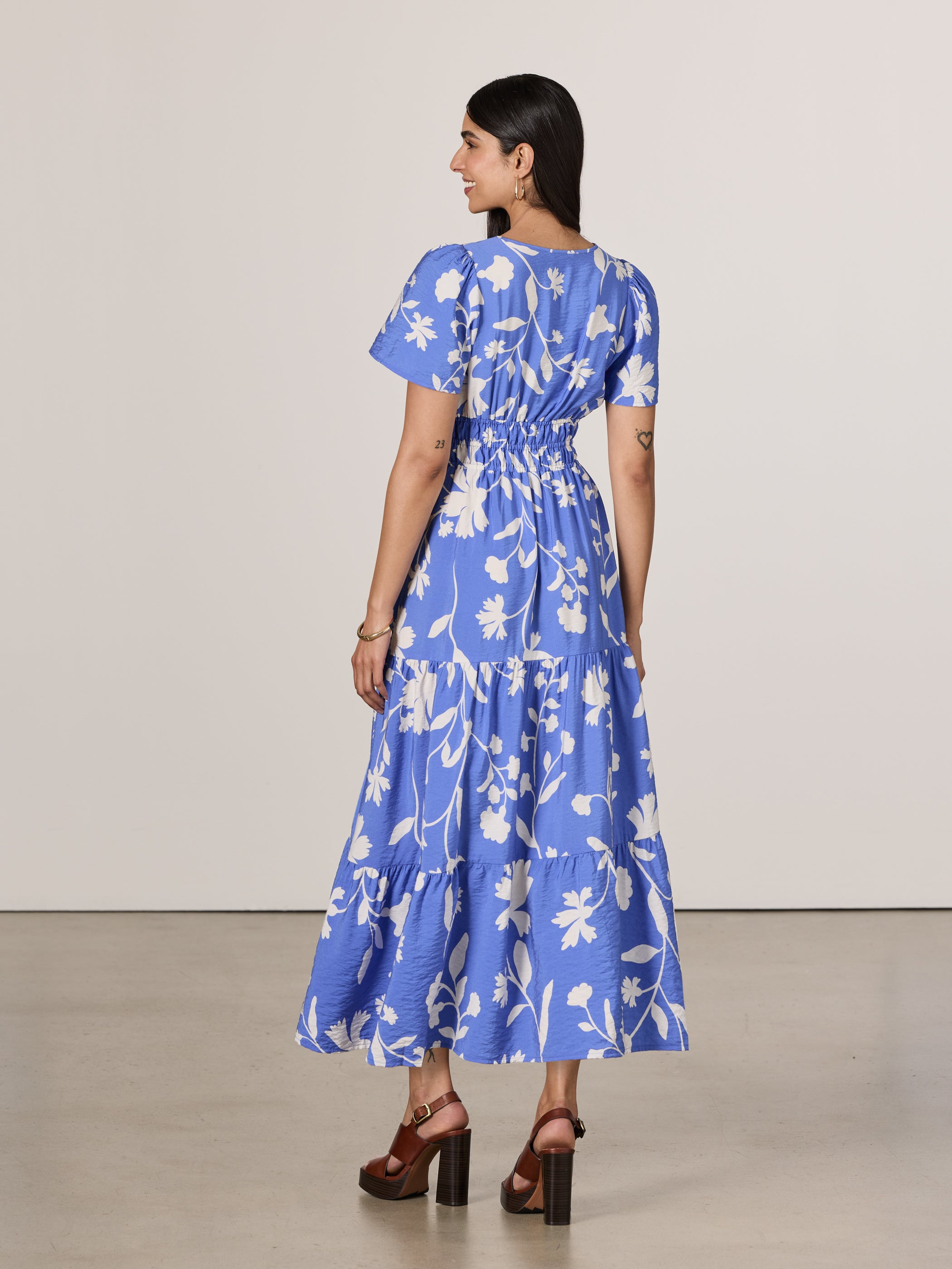 Short-Sleeve Split-Neck Maxi Dress