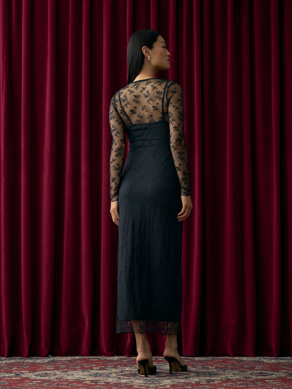 Long-Sleeve Lace Maxi Dress