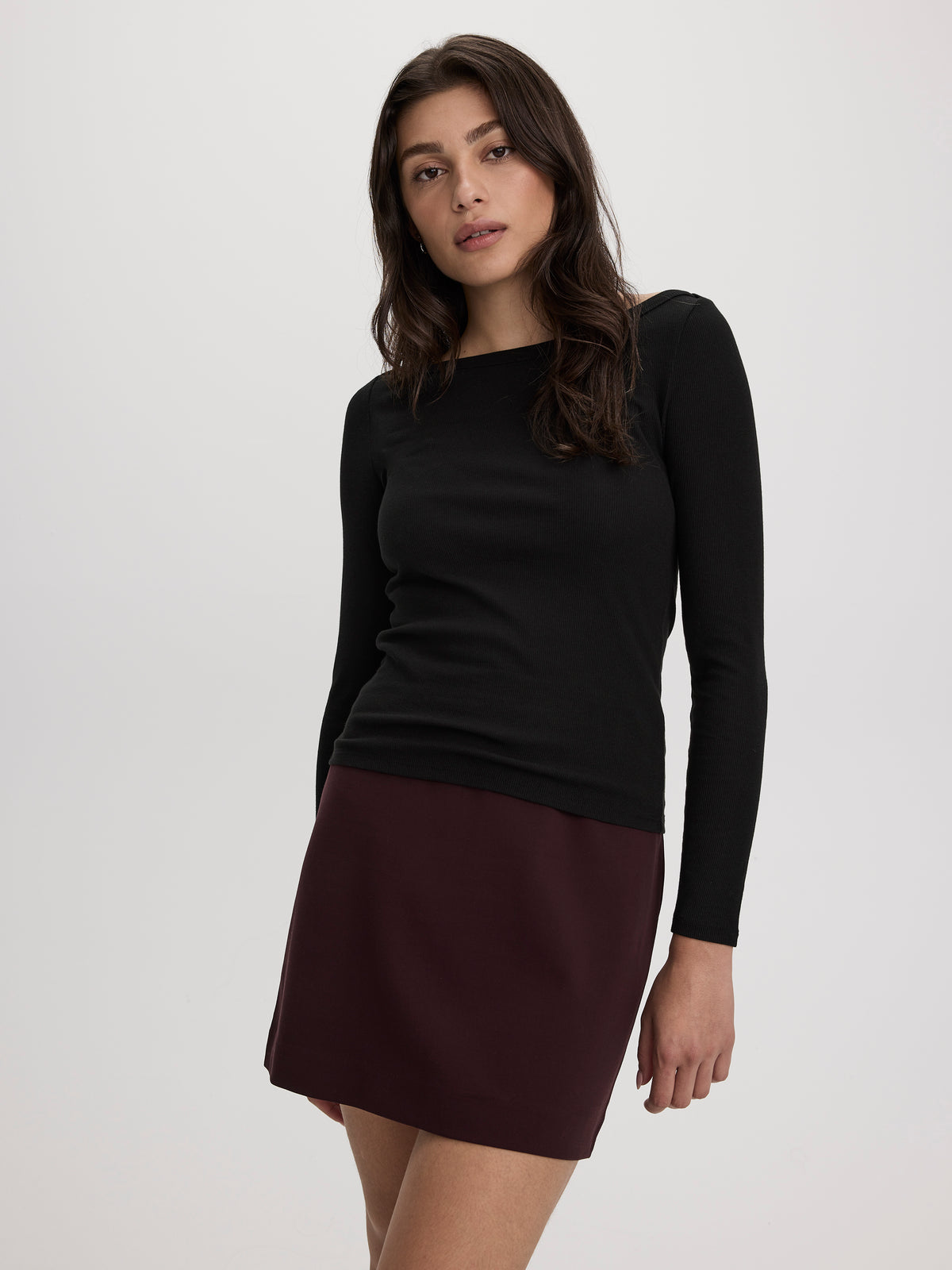 Long-Sleeve Boat-Neck Ribbed Top