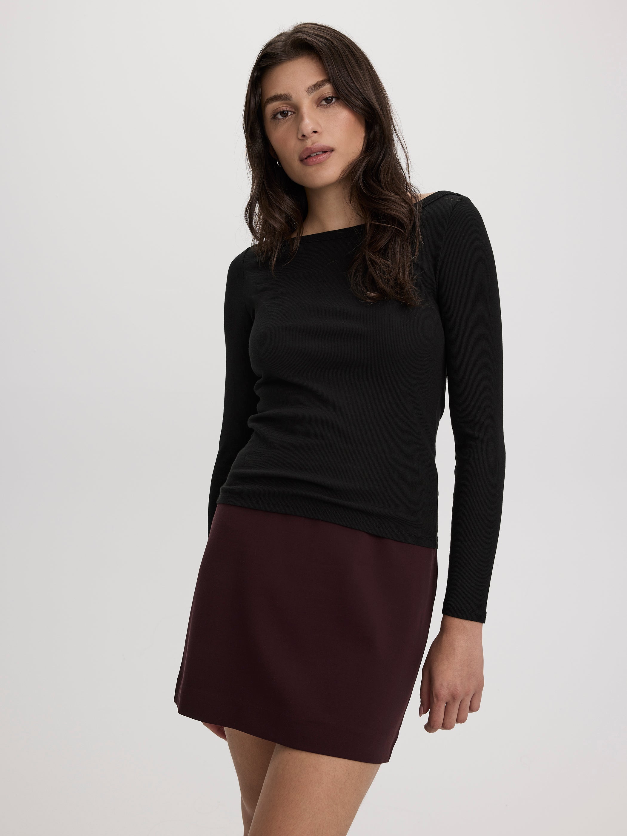 Long-Sleeve Boat-Neck Ribbed Top